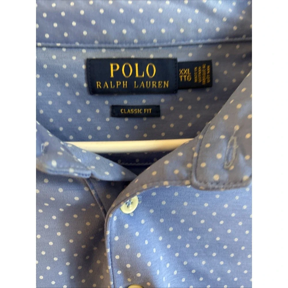 Polo Ralph Lauren Polo Shirt Mens XXL Blue Polka Dot Slim Fit Short Sleeve